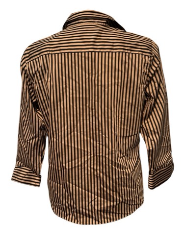 Foxcroft Wrinkle-Free Sateen Bias Stripe 3/4 Sleeve Shirt Camel/Black Size 12 - Picture 4 of 9