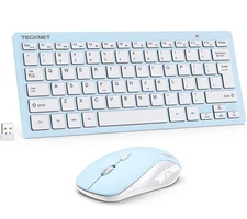 Mini Wireless Keyboard Mouse Combo TECKNET Silent 1600DPI Blue White 2.4GHz
