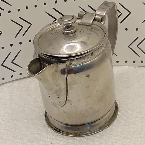 Vtg Legion Utensils Stainless Steel Creamer Coffee Tea 5" Pitcher Lid Restaurant
