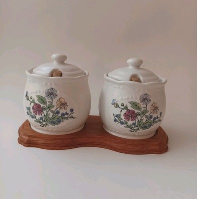 Vintage Vermillion Pittery Pansy Butterfly Kitchen Canister On Vermillion...