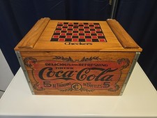 1990s Coca-Cola Atlanta GA Wooden Checkers Crate Storage Chest Box Game Board