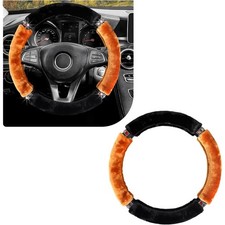 15" Diamond Fluffy Steering Wheel Cover Bling Rhinestone Winter Warm Orange