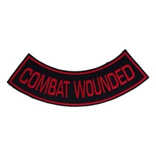 COMBAT WOUNDED Rocker Patch - 10.5" x 2.5" Large Red Biker Vest Jacket