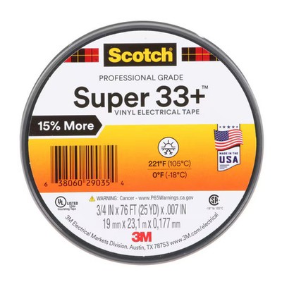 Scotch  Super 33+ Vinyl Electrical Tape, 3/4 in x 76 ft, 1 in Core, Black