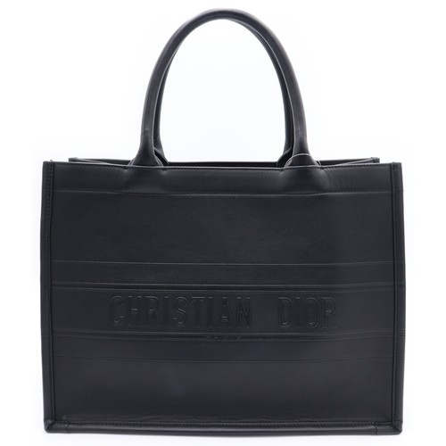 Christian Dior Book Tote Medium Handbag Black Leather Used c1221e8c26d00b56f3a2a