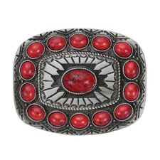 Western Belt Buckle for Men, Big Turquoise Belt Buckle for Cowboy, Red 1 Pcs