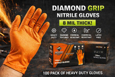 Inferno Diamond Grip Orange Nitrile Gloves 8 Mil, Diamond Texture, Box of 100Pcs