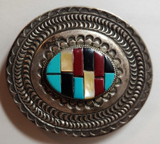Large Native American Sterling Silver Belt Buckle with Stones J-15