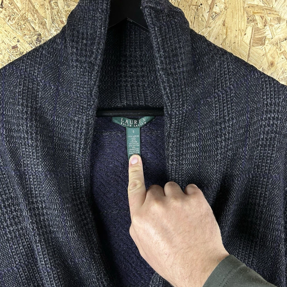 Cárdigan Ralph Lauren envolvente a cuadros mezcla de lana merino gris oscuro pequeño Foto 3 de 4