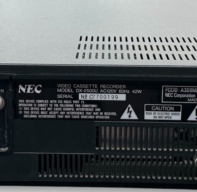 NEC DX-2500U Hi-Fi Stereo VCR VHS Player Recorder Tested Working