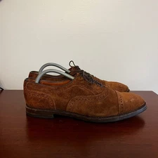 Allen Edmonds Strand Suede Oxfords Brown Cap Toe Dress Shoes Mens 9.5 D