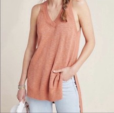 Anthropologie Women’s Sleeveless Knit V-Neck Tunic in Mango Size Small