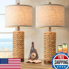 Tobusa Set Of 2 Rattan Table Lamps For Living Room 2 Usb Ports 27In Tall