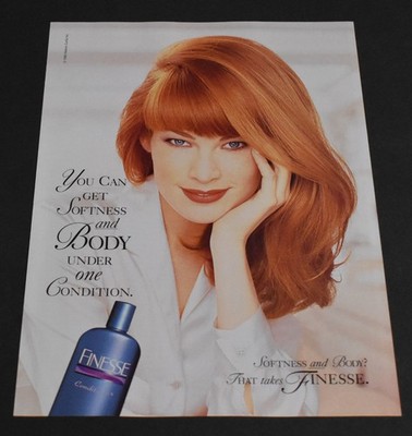 1996 Print Ad Sexy Fashion Lady Redhead Finesse Softness Body Conditioner Beauty