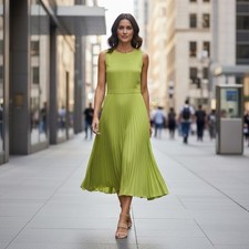 Banana Republic Chartreuse Green Pleated Cutout Midi Dress Sleeveless Size 10