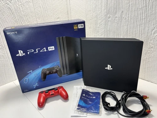 Sony PlayStation 4 PS4 Pro 1TB Console Black CUH-7215B With Box & Red Controller