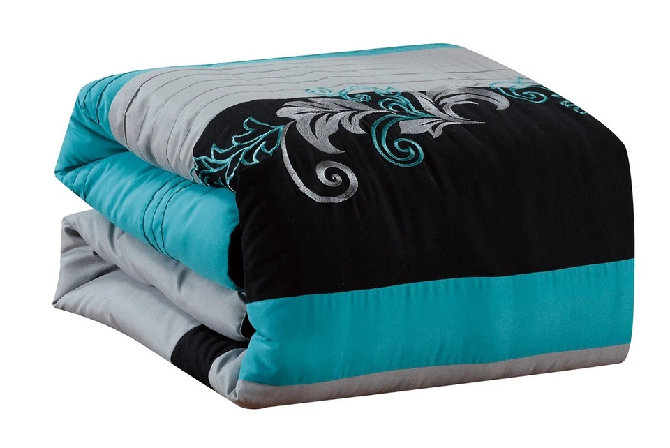 Chezmoi Collection 7-piece Luxury Leaves Scroll Embroidery Bedding Comforter Set - Image 2 of 4