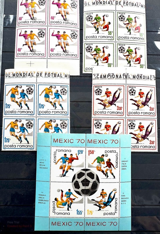 Romania 1970 Sc. 2174-7 Complete Set in Blocks of 4 + Sc. 7148 SS, MNH, OG, SU
