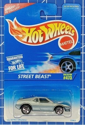 1995 Hot Wheels Blue White Card #473 STREET BEAST Gray Variant w/Chrome 5 Spoke