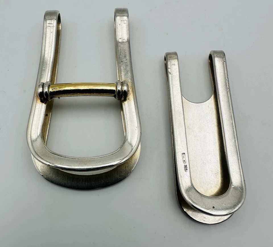 Lotto Di 2 Fermasoldi Vintage In Argento 925 E Lastrina Oro 750 , Peso 27,8 - Immagine 3 di 4