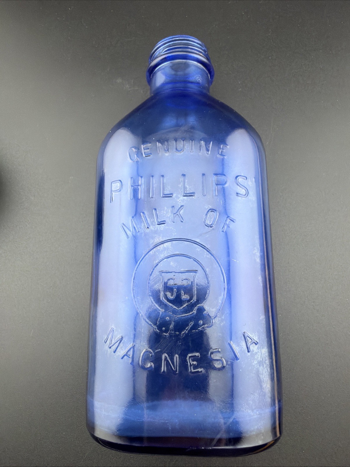 Genuine Phillips Magnesia Glass Cobalt Blue Empty Bottle USA