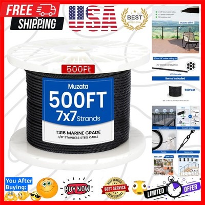 500 ft 1/8'' Black Stainless Steel Cable Railing System Hardware T316 Stainles...