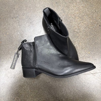 Fabianelli Leather Ankle Black Boots 8 Womens Chelsea Pointy Toe Zip Pull On NWT