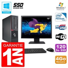 PC Fujitsu Esprimo E720 E85+ SFF Ecran 19'' G3220 RAM 4Go 120 Go SSD Wifi W7