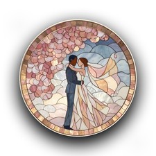 Beautiful Wedding Couple Stained Glass Style Opaque Vinyl Sticker Decal