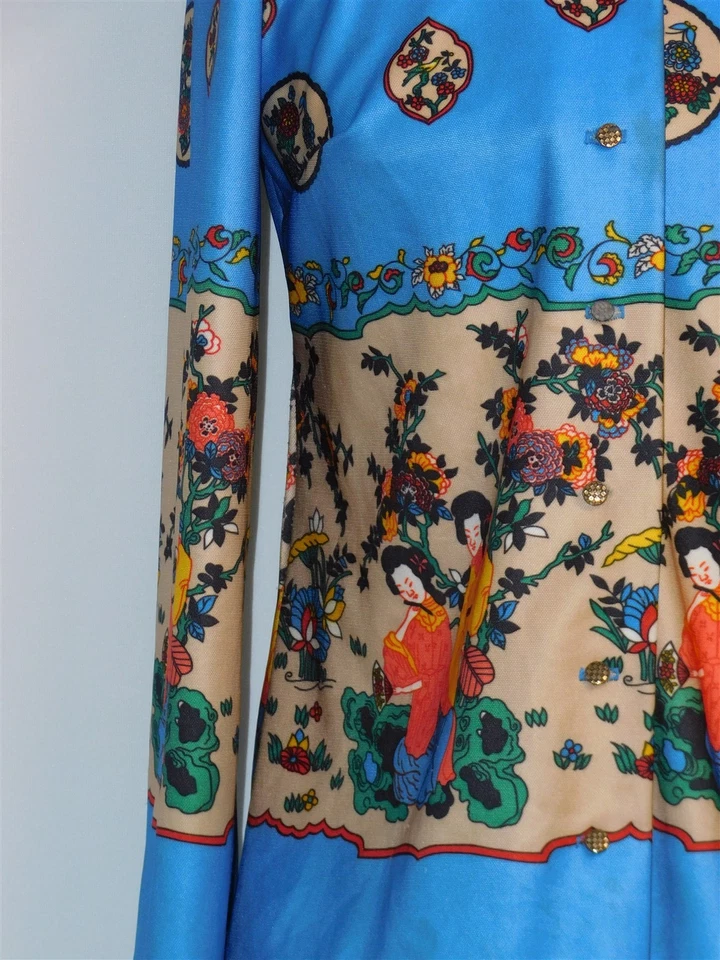 Camisa y pantalones abotonados 2 piezas de colección para mujer LESLIE FAY azul asiático estampado de geisha Foto 3 de 4