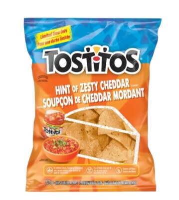 10 Bags of Tostitos Hint of Zesty Cheddar Tortilla Corn Chips 275g Each