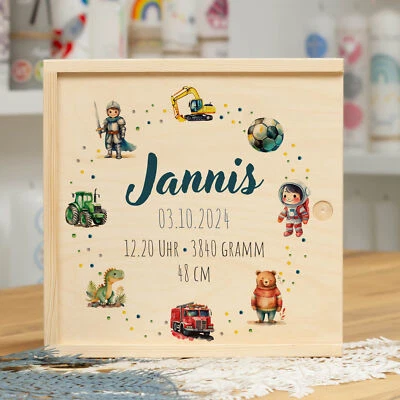 meinkerzenshop® Erinnerungskiste Erinnerungsbox JANNIS Geschenk zur Geburt Baby