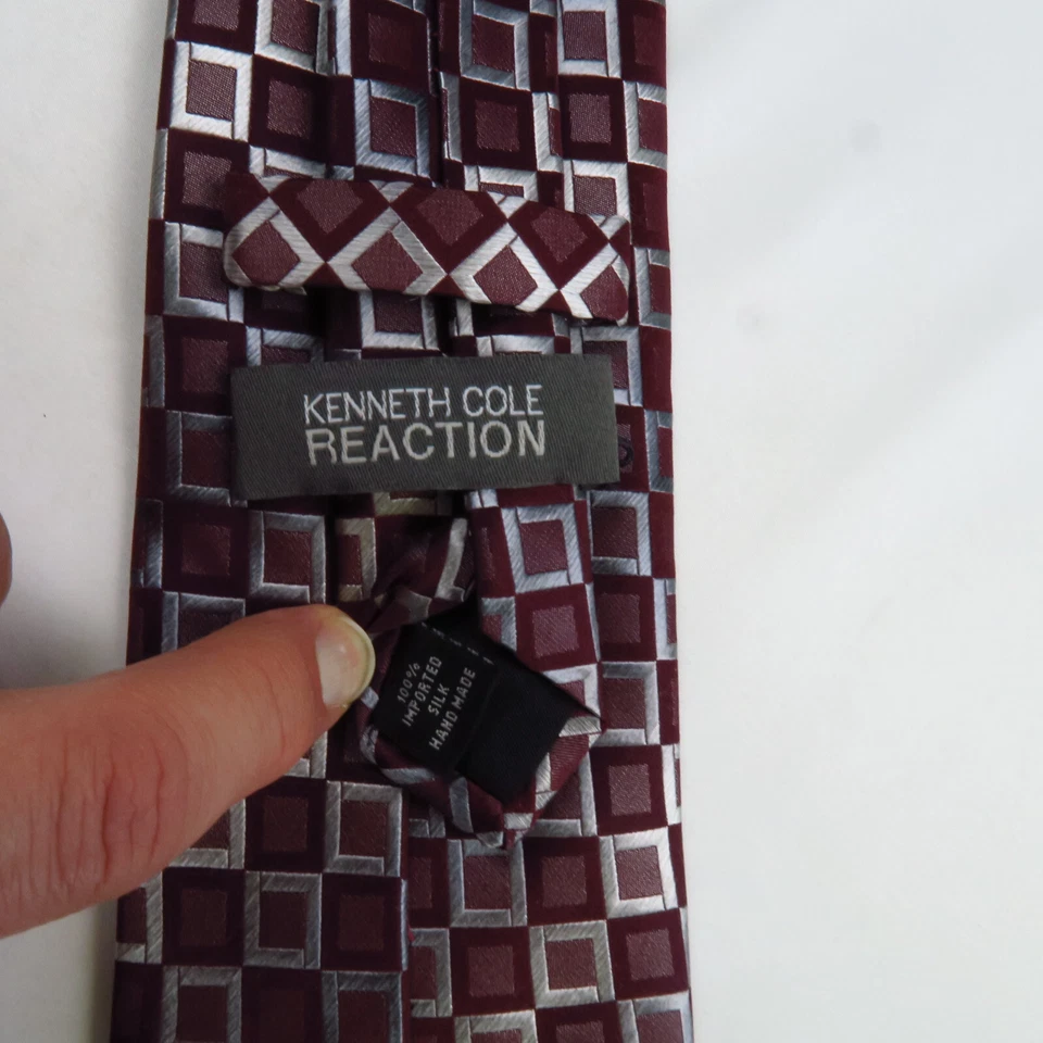 Kenneth Cole Reaction Rojo Plata Cajas Geométricas Hombres Corbata de Cuello 58x3.5 Moderna Foto 3 de 4