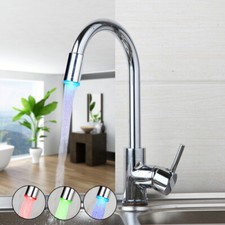 US LED Kitchen Sink Bathroom Basin Swivel Mixer Faucet Single Handle Hole Taps