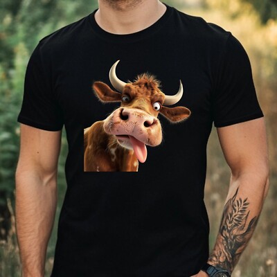 Mens Crazy Cow Motif Cotton T-Shirt Size XS to 5XL