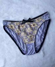 Vintage Slippery Silky Nylon Panty Sunflower Lace High Leg Briefs SZ.5 Hip34-37"
