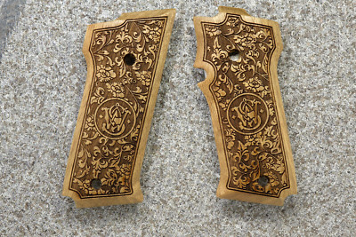 Smith & Wesson Model 59, S&W MOD 59 custom walnut wood grips ''flora & logo''