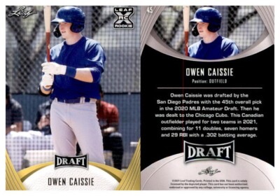 2021 Leaf Draft 45 Owen Caissie ''GOLD'' XRC RC Rookie San Diego Padres