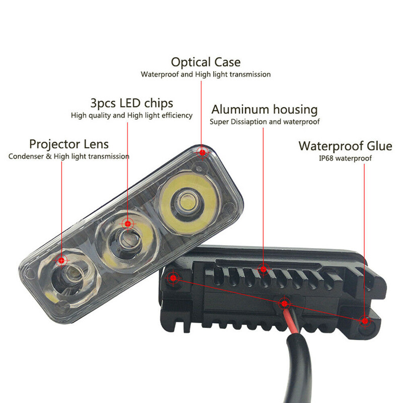 2x 3-LED Daytime Running Lights – White/Amber DRL With Turn Signal, 12V Universal