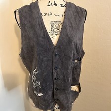 Vintage Looney Tunes Bugs Bunny Leather Button Down Vest Gray Size M Pockets