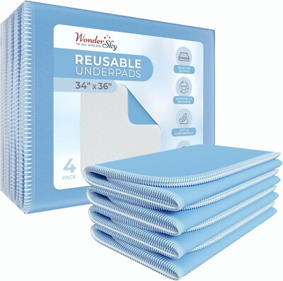 4 Pack Reusable Underpads Incontinence Bed Pads Washable Waterproof Pee Pads