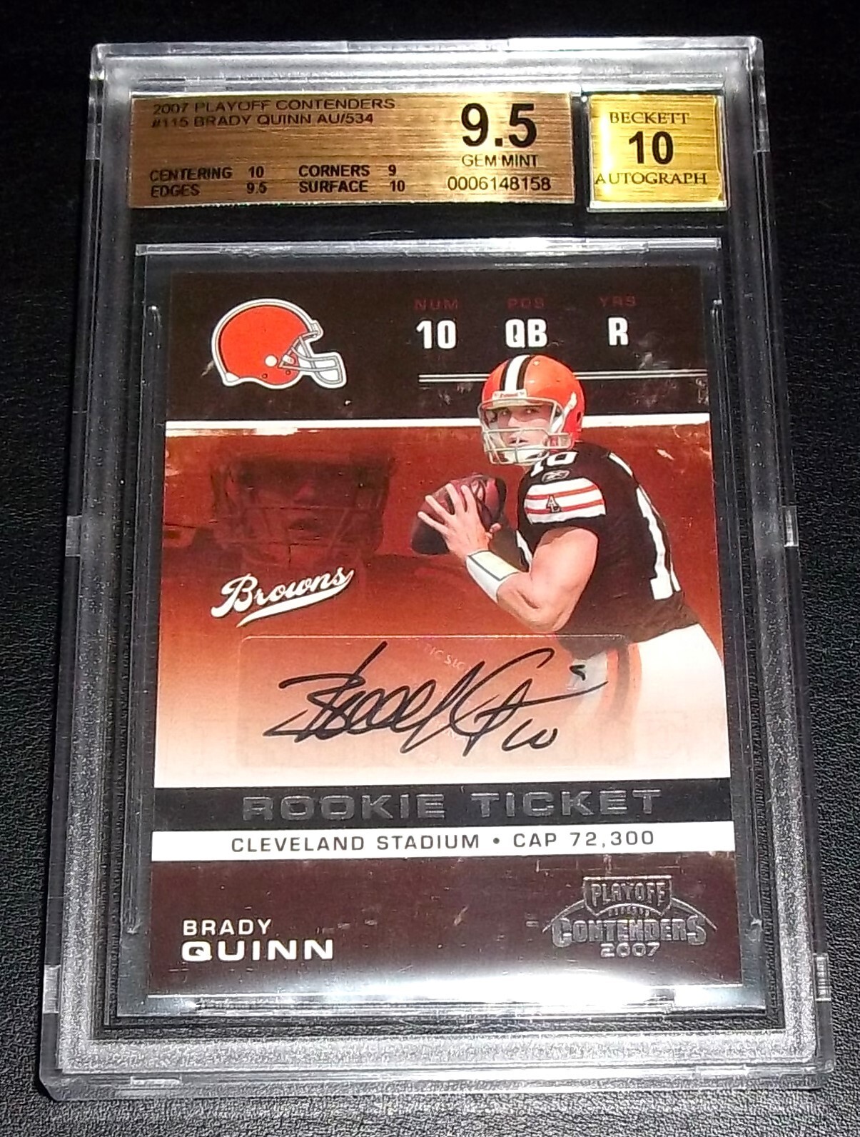 (#/534) BGS 9.5 10 Rc Brady Quinn Auto 2007 Contenders Rookie Signed Autograph view 3