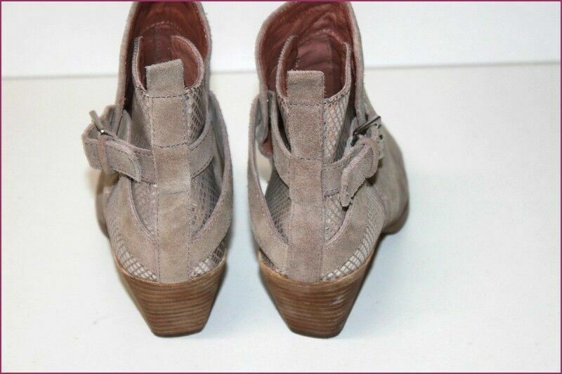 Bottines André En Daim Marron Taupe - Motifs Argentés, Taille 41, Occasion Très Très Bon état