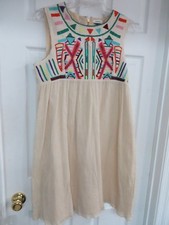 Anthropologie GRYPHON SLEEVELESS TAPESTRY EMBROIDERED Cream/colors Dress  L