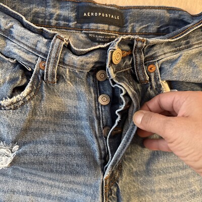 Aeropostale Jeans Women s Size 0 Super High Raise 90 Straight Distressed Ripped
