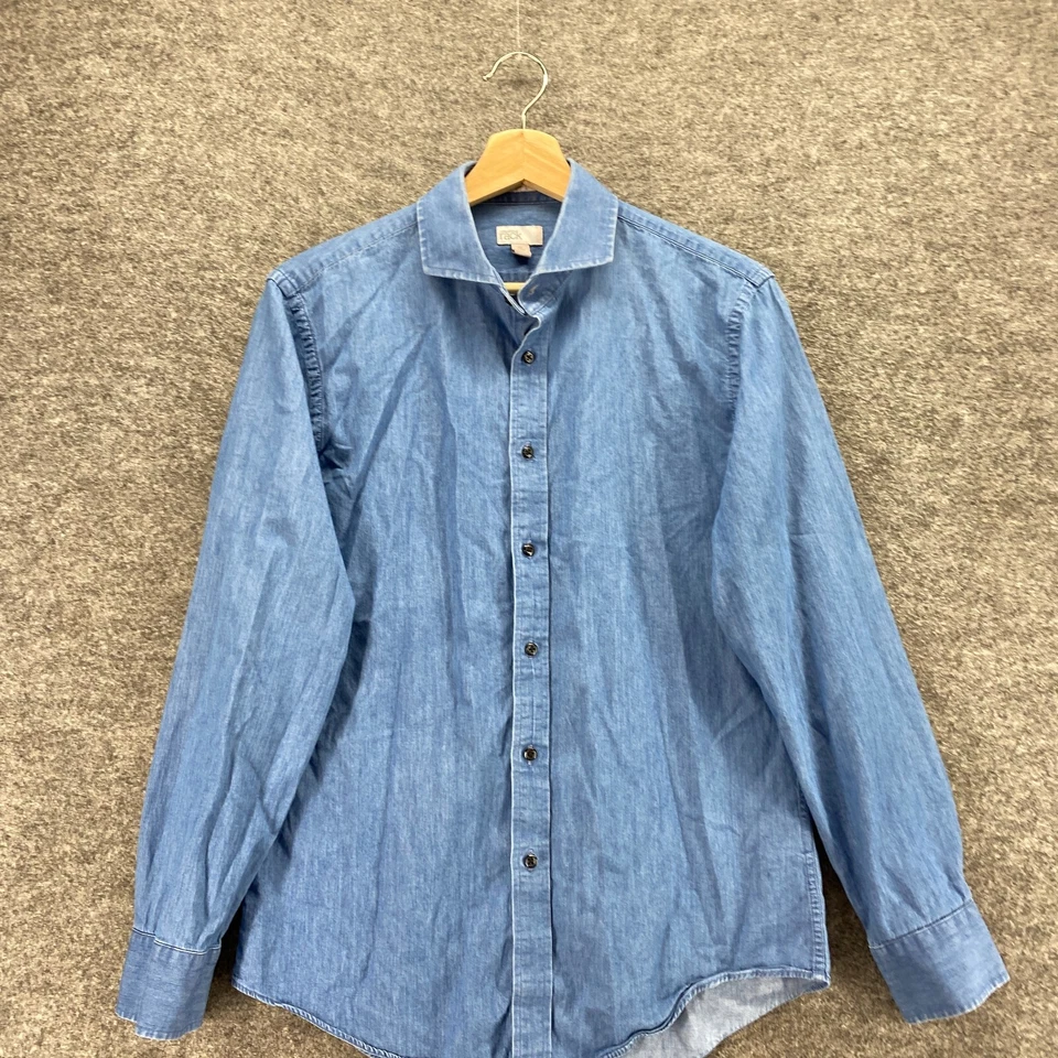 Camisa Nordstrom Rack Hombre 15 Azul Cuello Abotonado Manga Larga Algodón Regular Foto 3 de 4