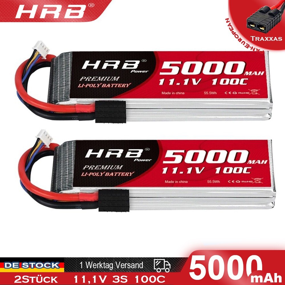 2 unidades HRB 11,1V 3S 5000mAh 100C Lipo Batería para RC Traxxas Car Truck Coche Camión