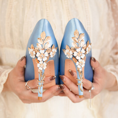 beaded dress shoes Women's Flower Satin Classic Pump Wedding Evening Office Club Width Wide (D) width