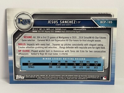 2019 Bowman Chrome Prospect Purple Shimmer Refractor Jesus Sanchez 2019 Bowman Chrome Prospect Purple Shimmer Refractor Jesus Sanchez