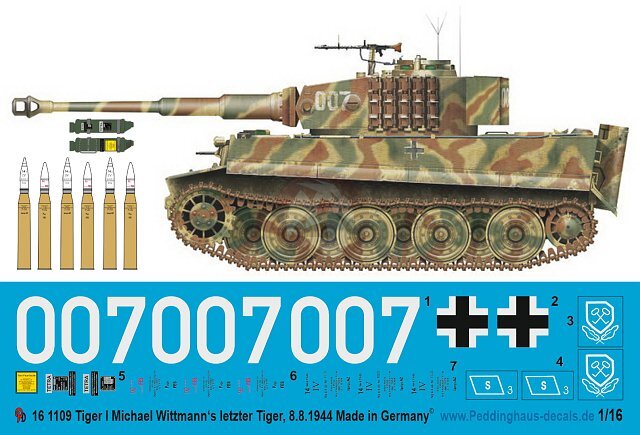 Peddinghaus 1/16 Tiger I Tank Markings Michael Wittmann 101 